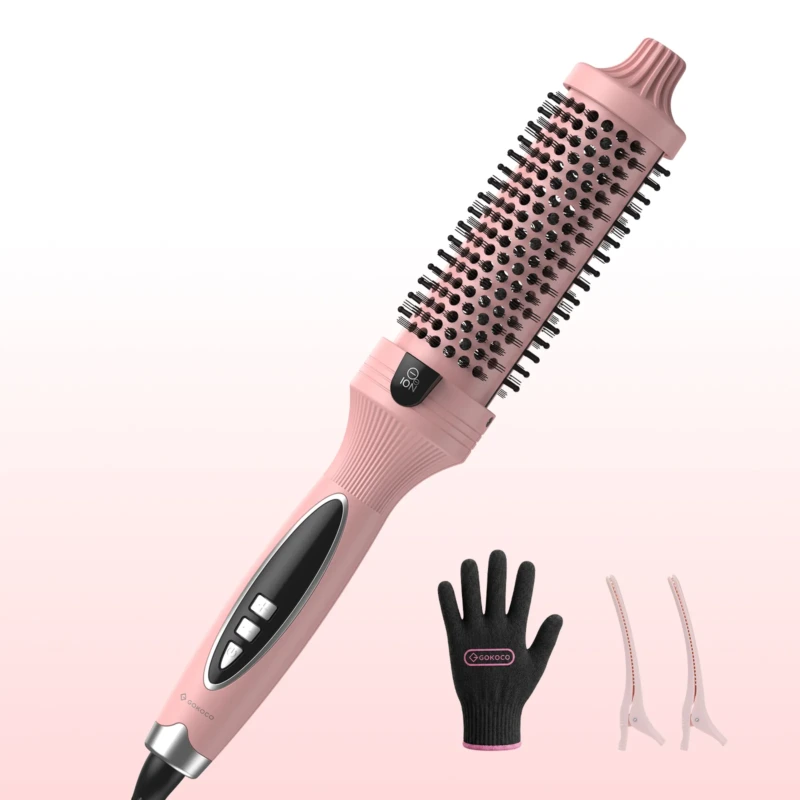 Escova Modeladora GOKOCO GD037 rosa com luva e presilhas