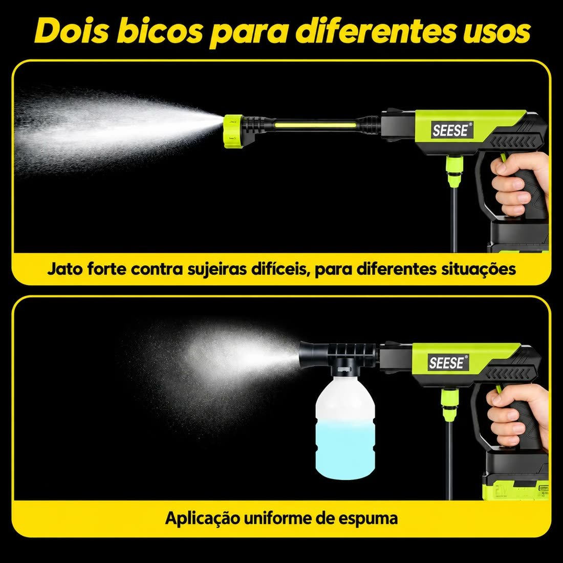 Jato forte e aplicação uniforme de espuma
